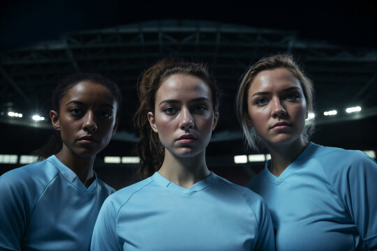 Confident female soccer players ready for the game. Generative AI image