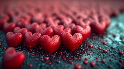 Multitude of little red berry hearts background.