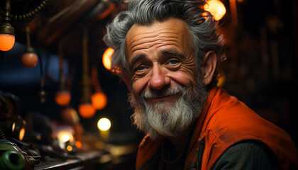 Fototapeta na wymiar Smiling senior man with gray hair looking at camera outdoors generated by AI