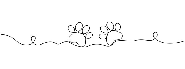 Drawing the paw of a dog or cat with a continuous line. Footprint design. One line art paw print. Vector illustration