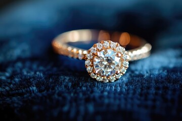 Sparkling diamond ring on a velvet cushion