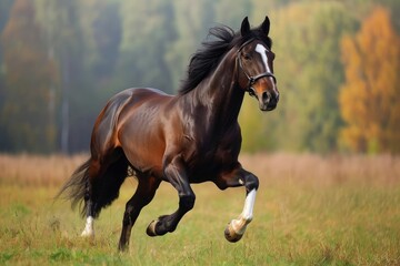 Obraz premium Majestic horse galloping freely across a grassy field