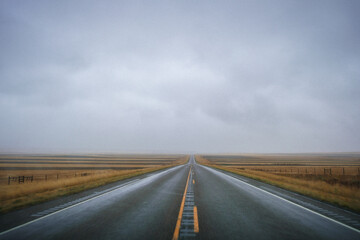 Gray Foggy Drive in Montana