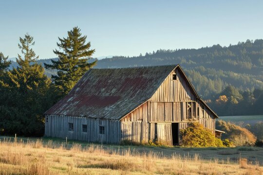 Weathered old barn in a peaceful rural landscape
