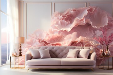 Liquid cascades of rose gold and soft blush pink, forming a delicate and enchanting abstract background texture for a wallpaper that exudes elegance