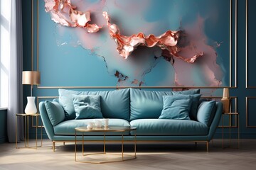Liquid cerulean and rose gold colliding, producing an entrancing Abstract Wallpaper Background that captivates the imagination