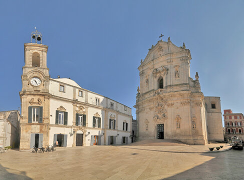 Bell tower and clock in Martina Franca Puglia,  Italy