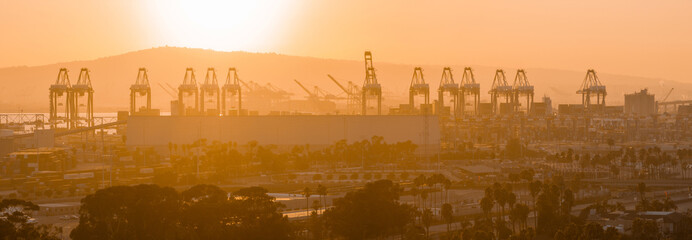 Thousands of shipping containers in the port of Long Beach near Los Angeles California. The Port of...