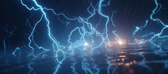 blue lightning, electricity - obrazy, fototapety, plakaty