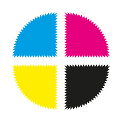Zigzag Edge Quartered CMYK Circle Icons