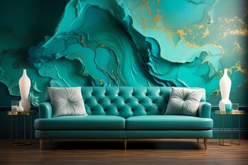 Liquid currents of emerald green and turquoise, merging in a seamless flow to create a captivating abstract wallpaper with a sense of natural fluidity