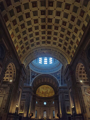 The interior and ceiling of the Basilica di Sant'Andrea in Mantova, Italy