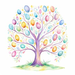 Aquarell eines farbenfrohen Osterbaums mit Ostereiern Illustration