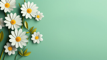 Spring flowers on green background with copy space