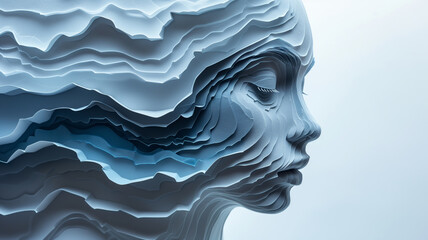 Paper cut, double exposure of head inside waves.