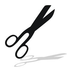 Black silhouette image of scissors. Stationery, pocket, kitchen, manicure, surgery, hairdressers, tailor, garden, household