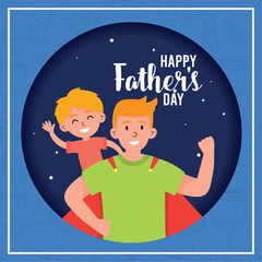 Isolated superhero father with his son Happy father day Vector