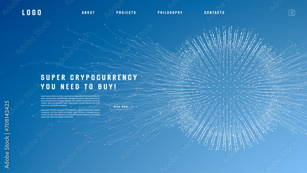 Poster landing page abstract design with expansion of line element. template for website or app with tentac