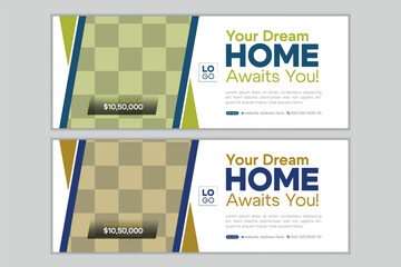 Modern real estate facebook page cover banner design template with editable content.