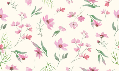 Fototapeta na wymiar Seamless watercolor floral pattern. Hand drawn illustration isolated on pastel background.. Vector EPS.