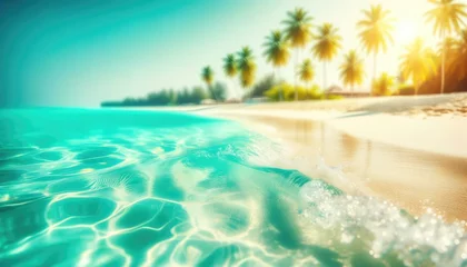 Gordijnen Tropical Paradise Beach with Sun Flare, Summer Vacation Concept © Skyfe
