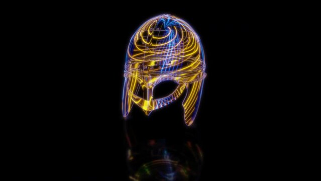 Rendering 3D animation, Spangenhelm helmet PL model on a black background
