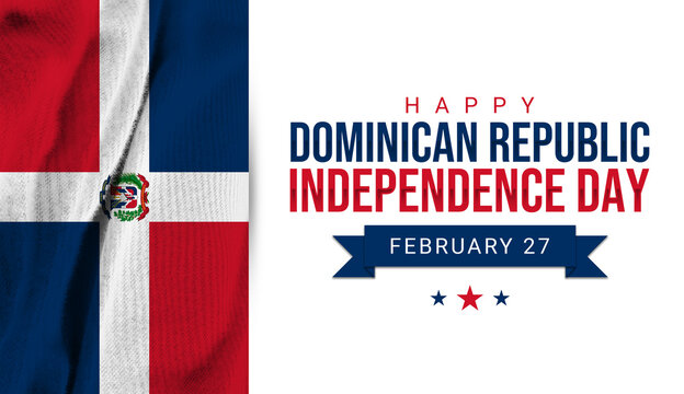 Happy Dominican Republic independence day illustration with national flag and typography. February 27. Caribbean country public holiday greeting card. Suitable for social media post