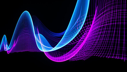 Electric blues painting, long exposure, neon wave pattern generated by AI
