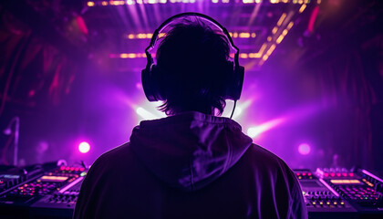 Men dancing on stage in illuminated nightclub generated by AI