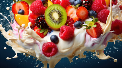 Fruits in a splash of milk yogurt