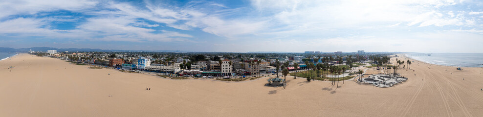 Fototapeta na wymiar Aerial view of the shoreline in Venice Beach, CA. Aerial view to Venice beach, Los Angeles, California