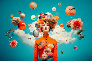 Surreal Woman with Whimsical Thoughts Floating Around Generative AI image