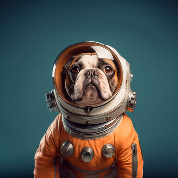 Adorable bulldog in astronaut costume posing for a photo Generative AI image