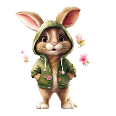 spring easter Bunny watercolor PNG, easter bunny clipart, cute Rabbit illustration digital download