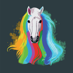 Obraz na płótnie Canvas Conceptual horse illustrated style, rainbow head