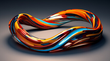 Marbled Infinity Möbius Strip in Swirling Hues of Cerulean and Crimson Abstract Conceptual Art Sculpture Design