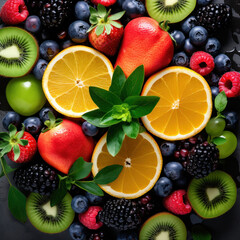 background with sliced fresh fruits