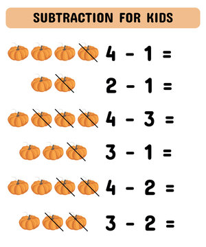 Math Worksheet Design For Kids.Mathematics children educational game. Study subtraction for kids and toddlers.