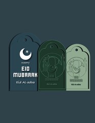 Oriental style Islamic windows arches, elegant crescent moon and star 