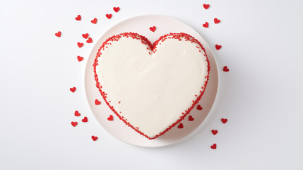 Cake in shape of heart on white background. Valentine's Day.