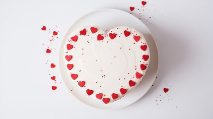 Cake in shape of heart on white background. Valentine's Day.