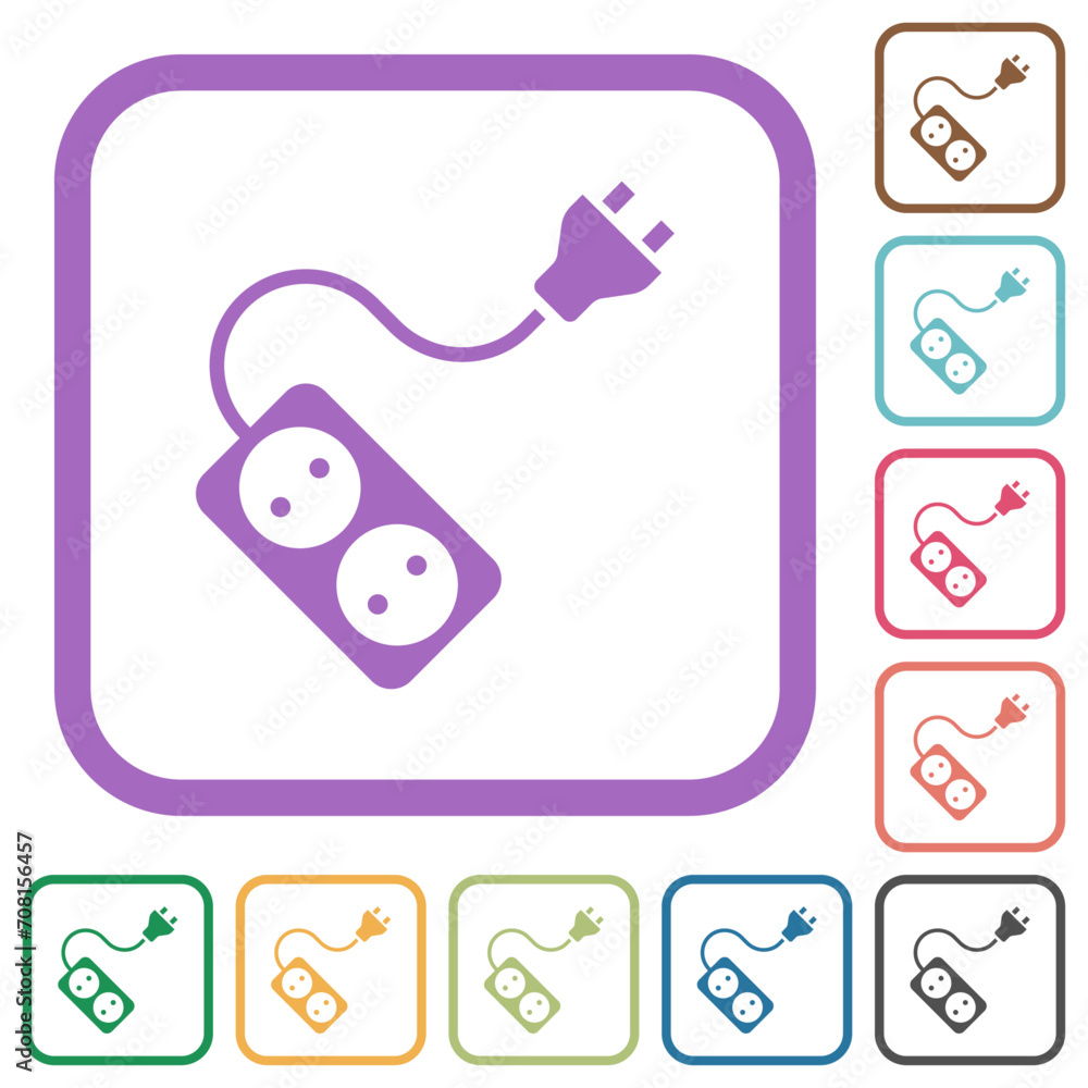 Aufkleber portable electrical outlet with two sockets and extension cord and plug solid simple icons