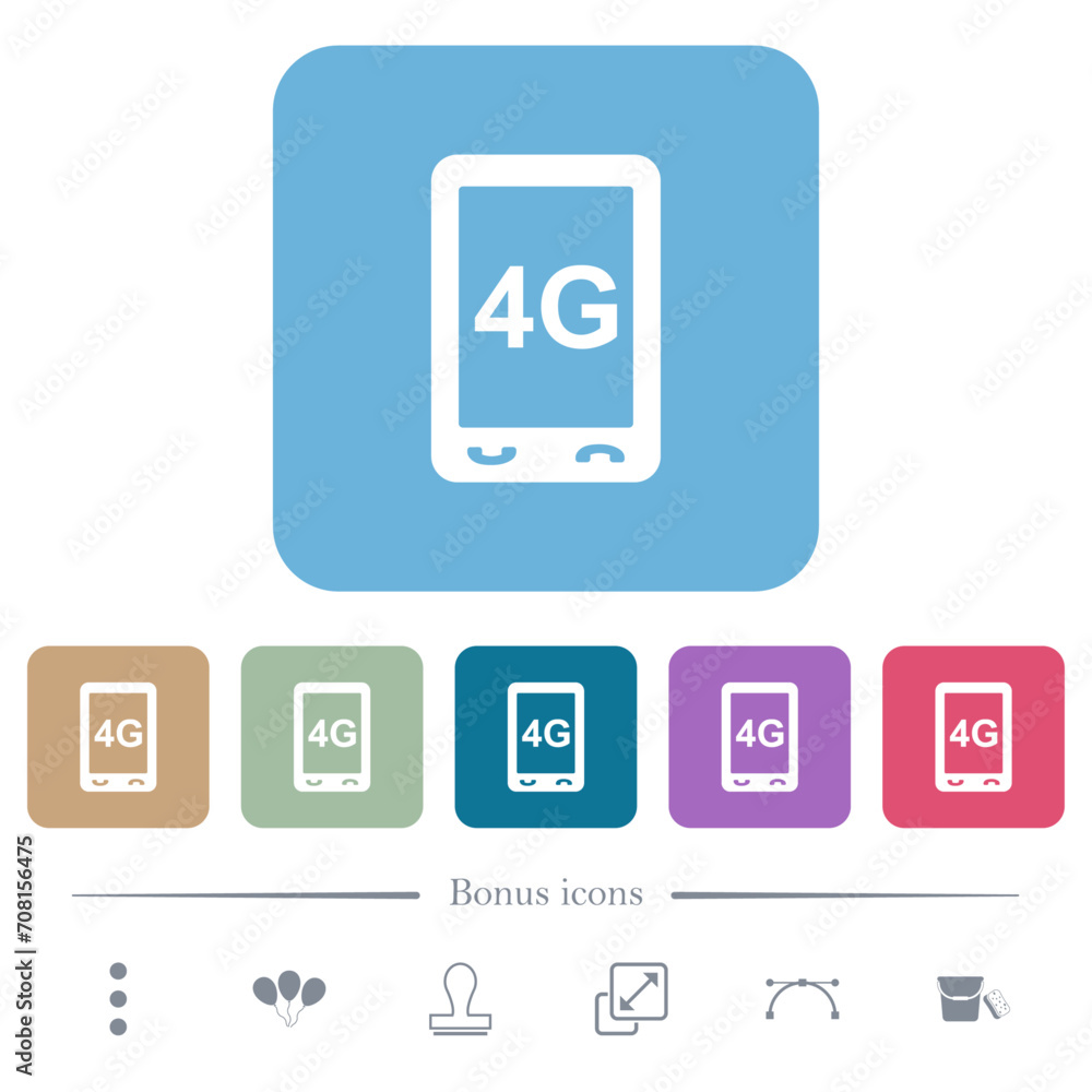 Poster fourth generation mobile connection speed flat icons on color rounded square backgrounds