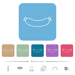 Sausage outline flat icons on color rounded square backgrounds
