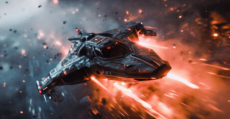 Fototapeta premium CGI advanced spacecraft battling in a dogfight movie scene