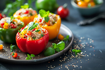 Quinoa stuffed bell peppers. Generative AI