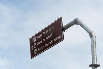 Signpost about tourist sites. City of Salvador, Bahia.