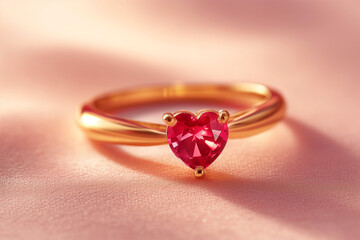 Romantic Heart-Shaped Gemstone Ring on Pink Silk