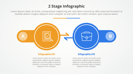 2 points stage template for comparison opposite infographic concept for slide presentation with big circle arrow opposite direction with flat style