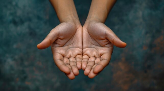 A close up of a person's hands with their palms open, AI